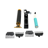 Set of grooming & Trimmer tools including a cylindrical brush, comb attachments, and a blue handle